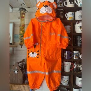 Jipili Kids Toddler Rain Suit Boys Girls OnePiece Hoodie Waterproof Tiger Orange